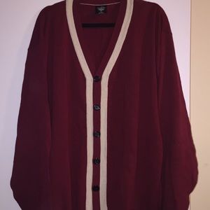 Burgundy and cream long sleeve cardigan sweater